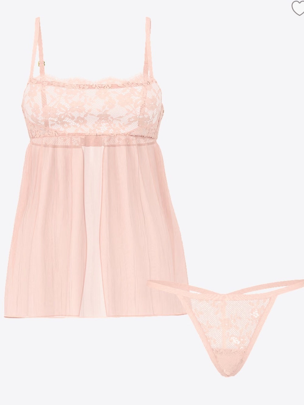 Victoria Secret Dare to Dream Lace Pleated Babydoll Top Purest Pink Small NWT